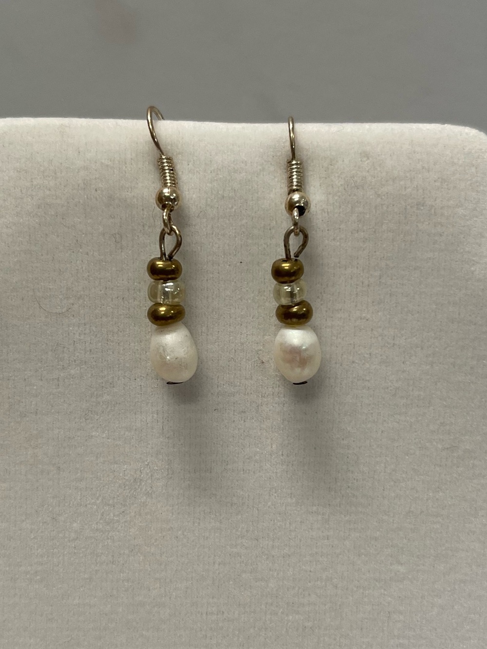 Freshwater Pearl and Gold Bead Drop Earrings